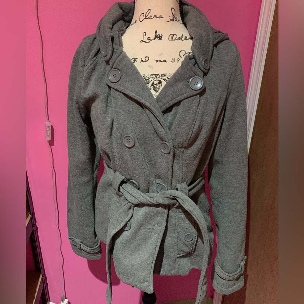Gray Juniors Double-Breasted Hooded Jacket size XL